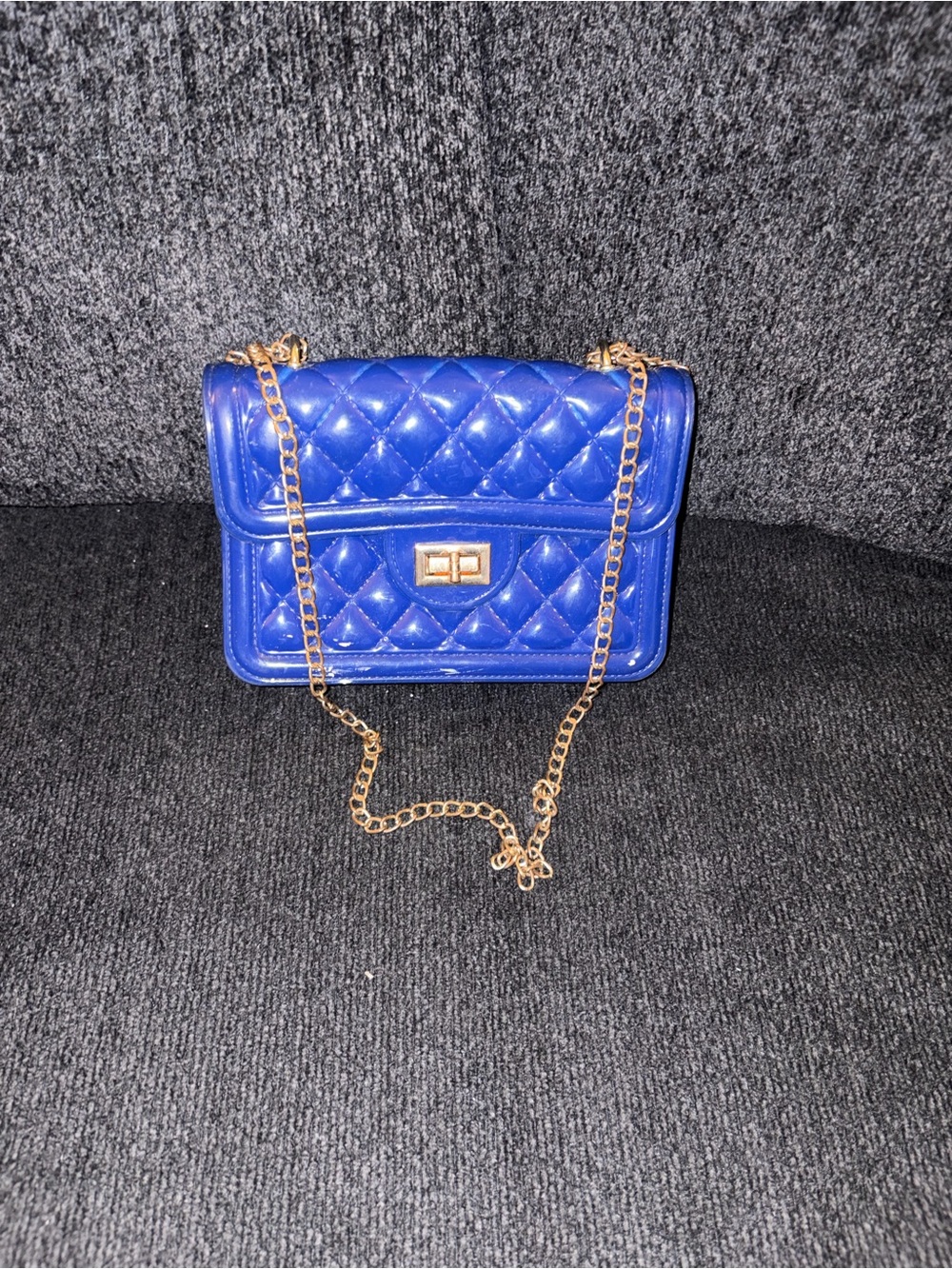 Blue Crossbody Bag with Gold Chain
